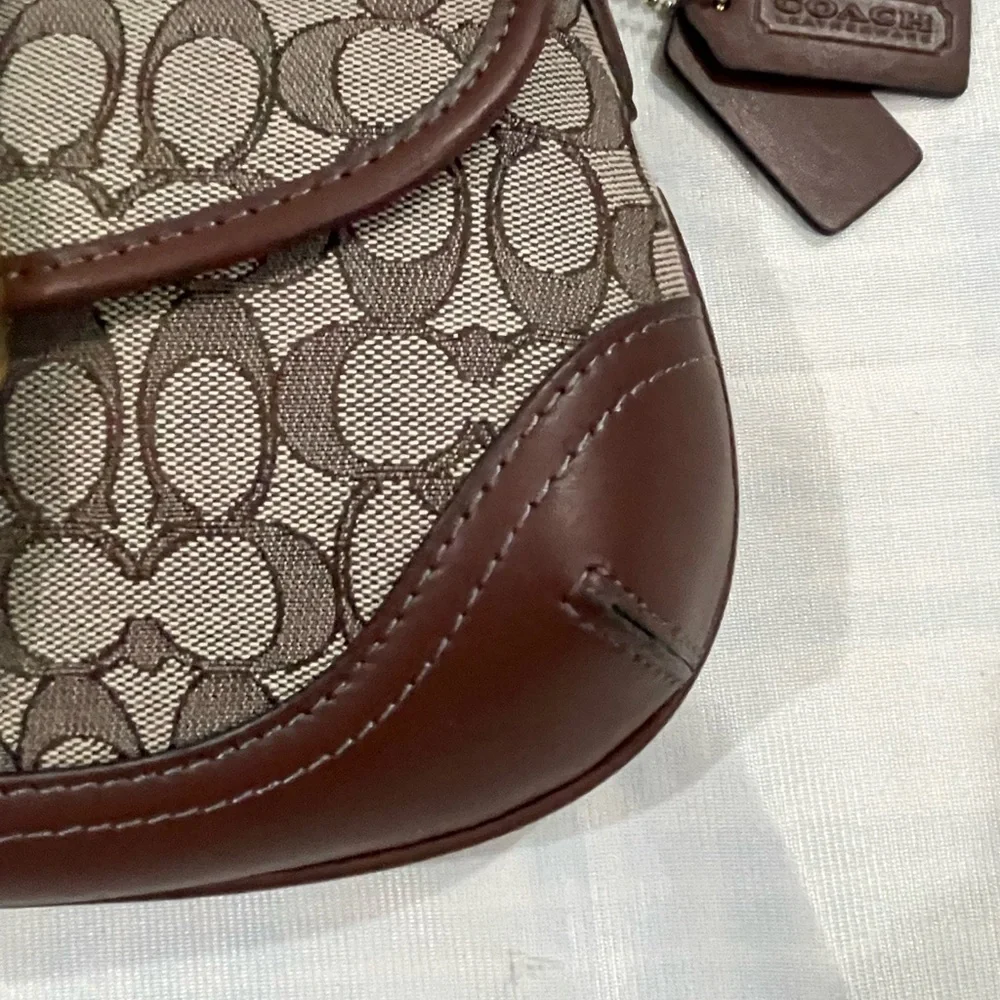 Coach Brown Signature Canvas Buckle Shoulder Bag